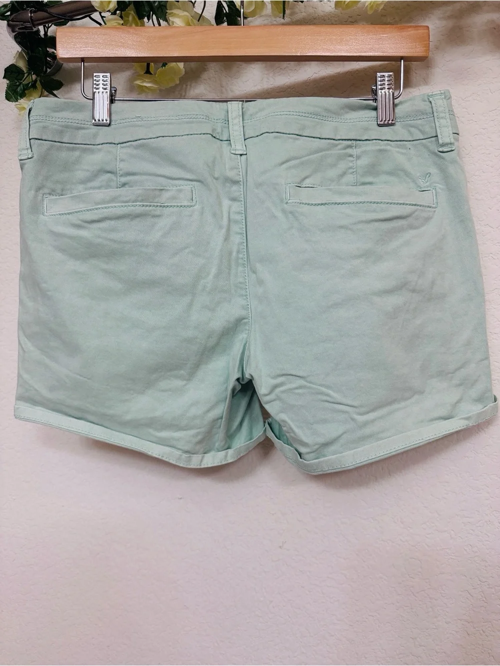 American Eagle Outfitters • Mint Green Pastel Spring Cotton Stretch Midi Shorts